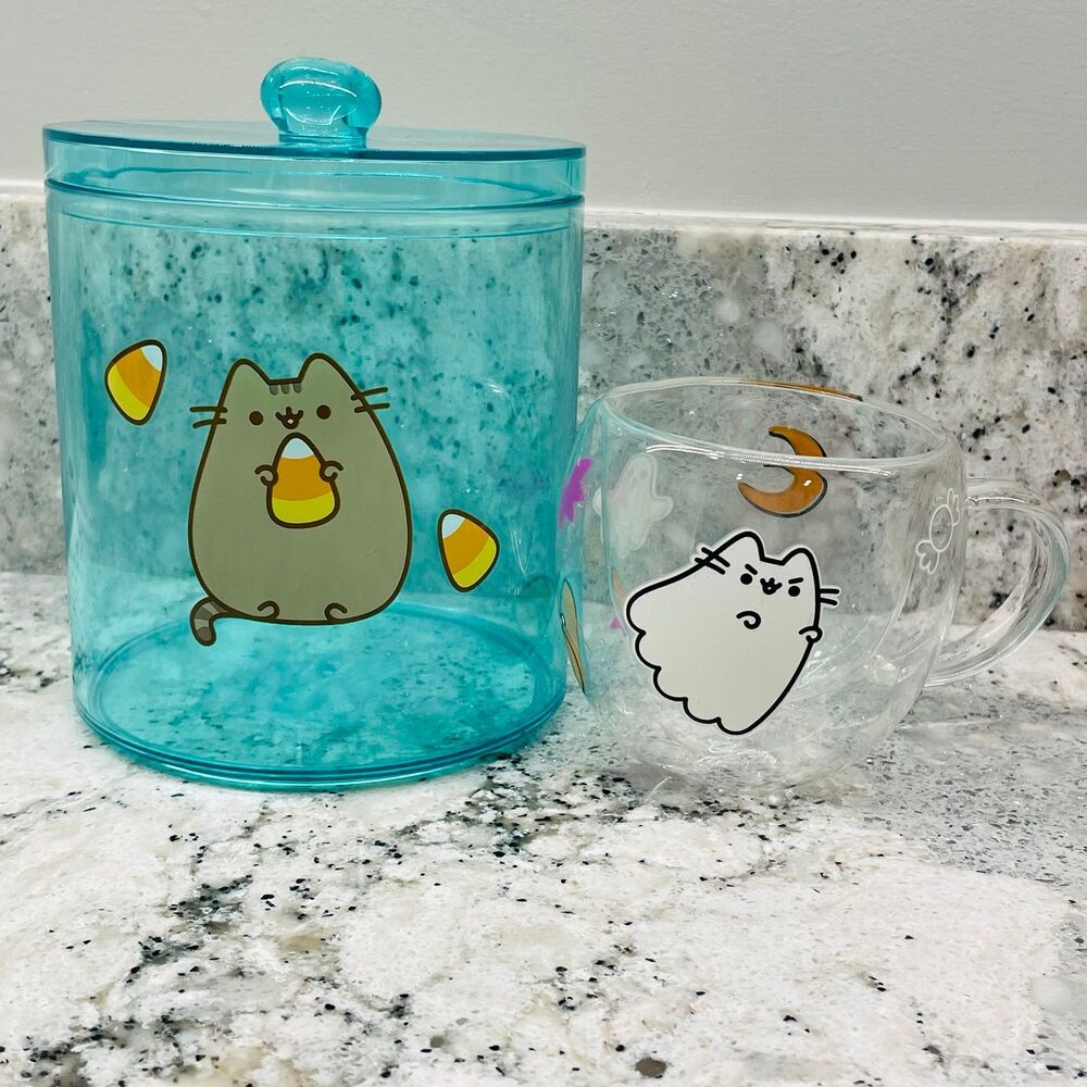 Pusheen Box Exclusive Lot Boosheen Glow Mug & Large Turquoise Snack Canister